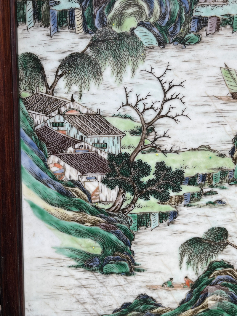 清中期 五彩山水纹瓷板 - 图5